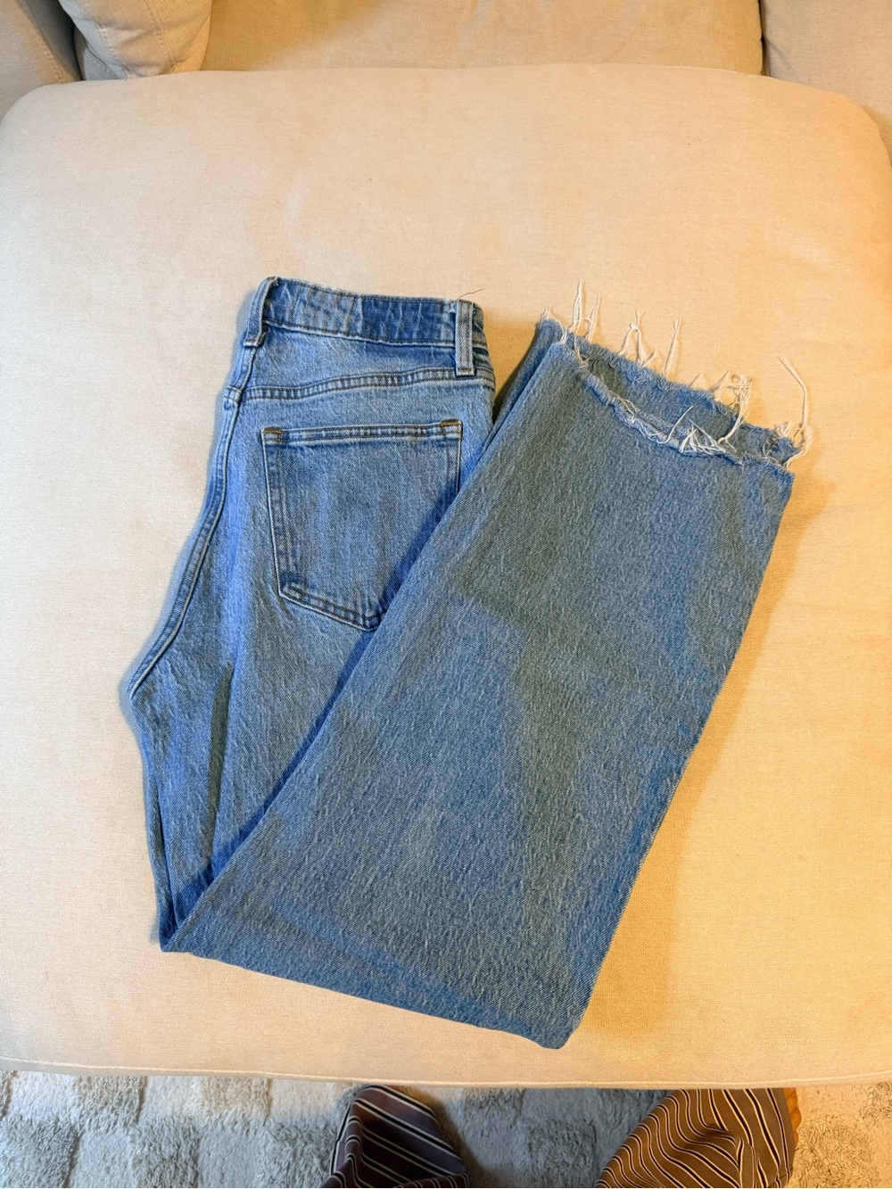 Abercrombie & Fitch Medium Blue Straight-Leg Jeans with Frayed Hem